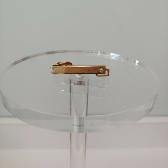 Vintage Gold Geometric Swank Tie Bar Rhinestone